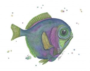 Watercolor side view of a big-eyed fish