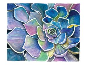 Edge-to-edge watercolor illustration of a succulent plant